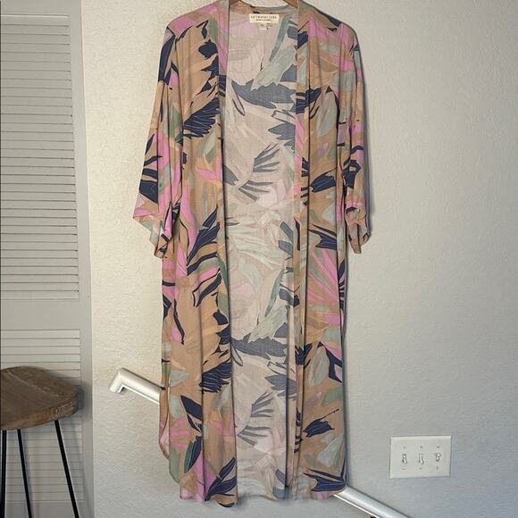 saltwater LUXE Other - Saltwater Luxe Abstract Leaf Kimono Duster Floral Resortwear Luxury Spa Poolside